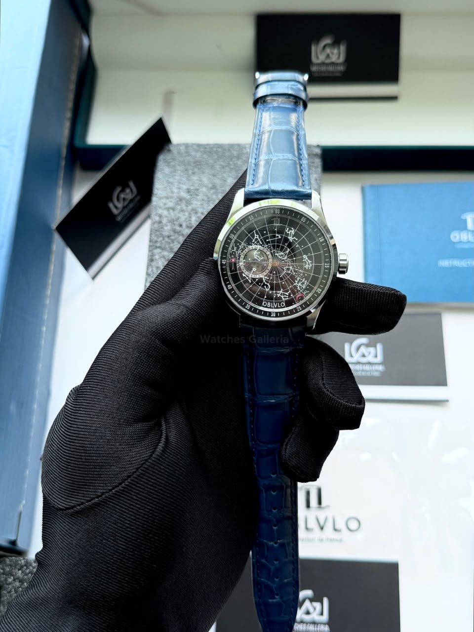 OBLVLO GC (Blue Silver Black) Grand Complications Celestial Automatic Watch Brown & Black Dial with Rose Gold Details, Moving Constellation & Earth Display – OBLVLOGC
