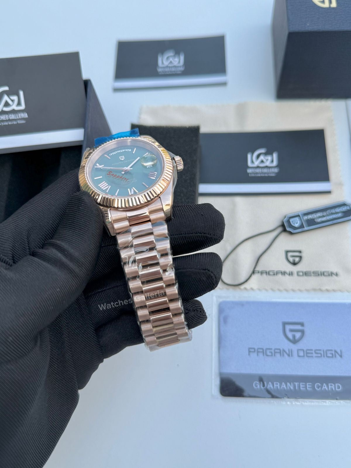 Pagani Design Date Day 40mm Automatic (Rose Gold w/ Green) PD1783 Watches Galleria