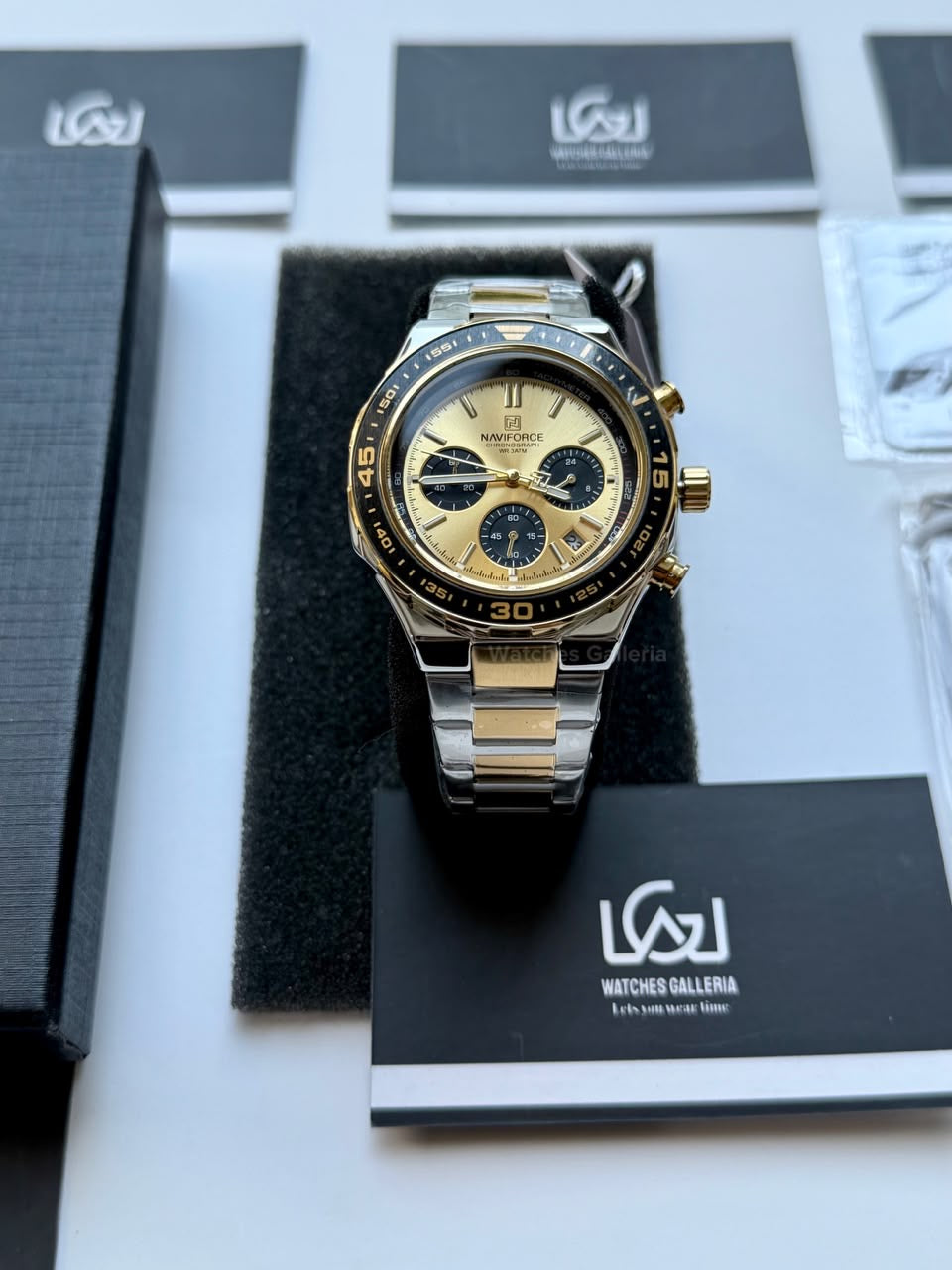 Naviforce NF8049 Watch Pakistan | Naviforce Men Watch | Naviforce Chain Watch | Silver Gold Chronograph Watch