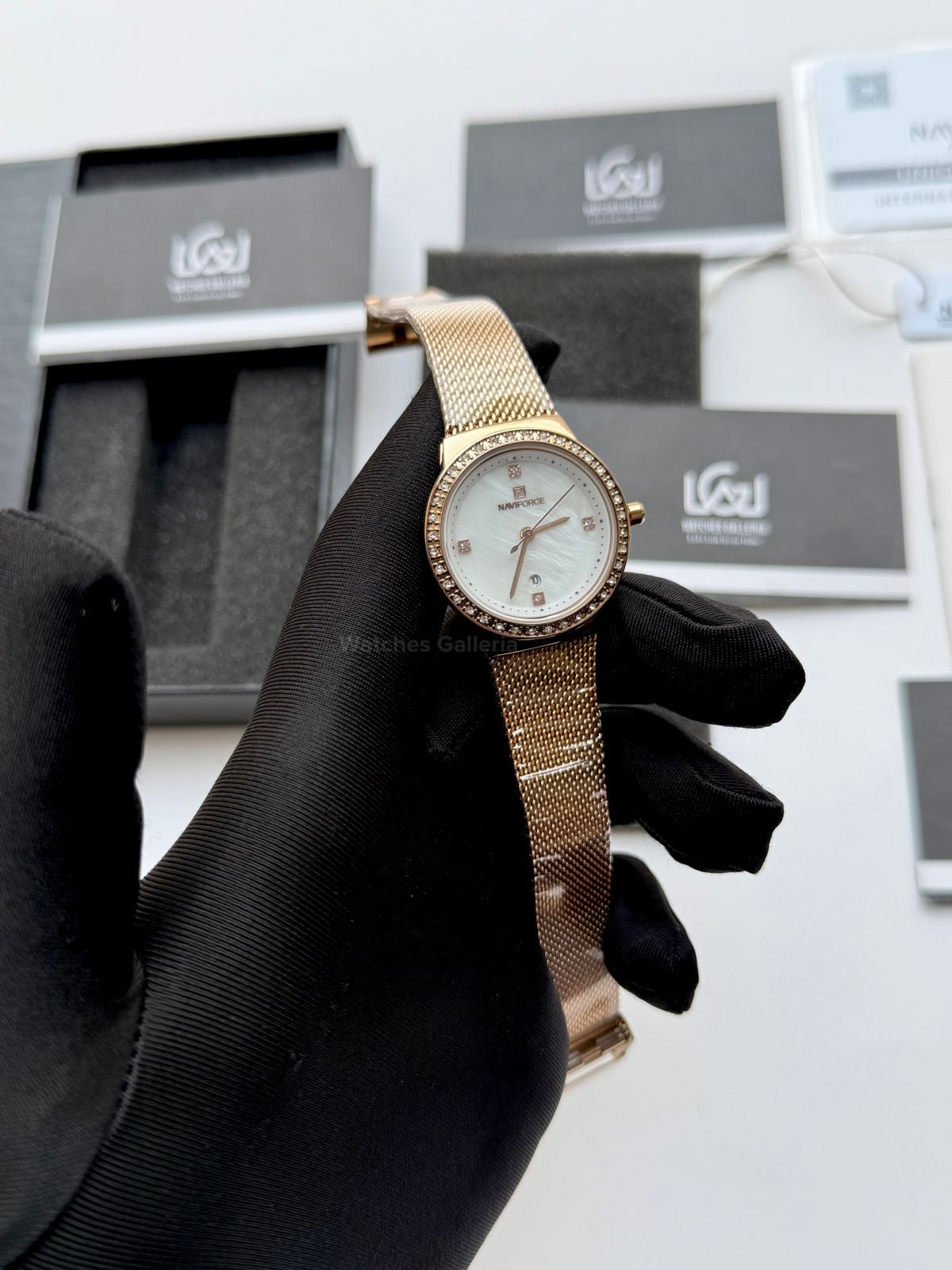 Naviforce NF5005 Women Watch Quartz (Rose Gold/White) Naviforce Watch in Pakistan