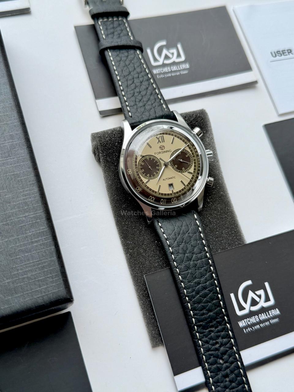 Forsining 147 Panda Automatic Watch Silver Black – Skeleton Dial, Complete Calendar, Luxury Mechanical Men’s Watch