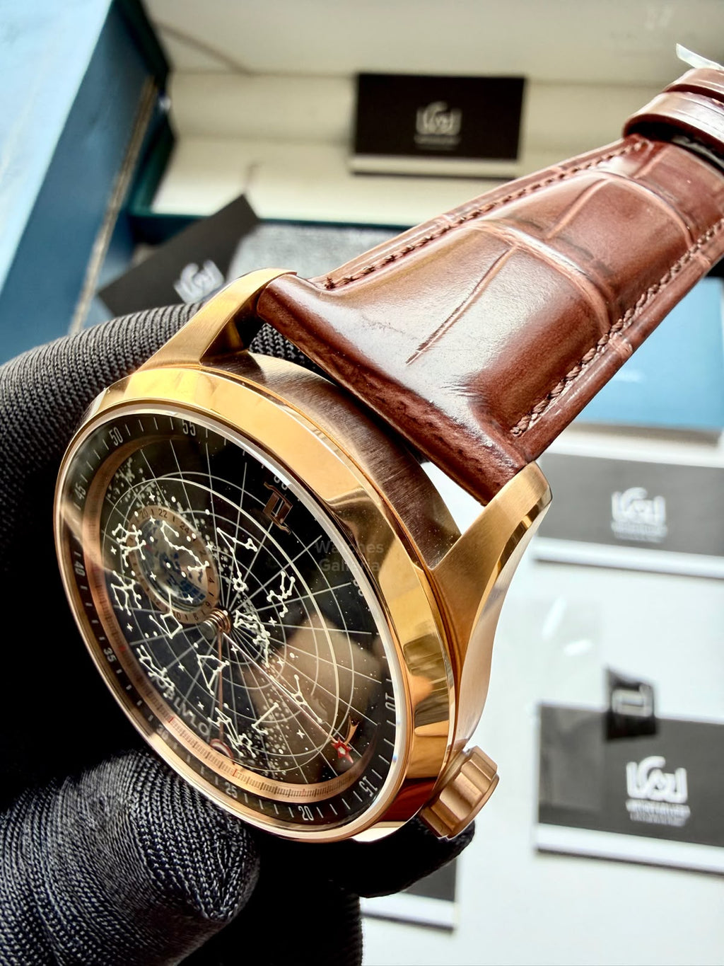 OBLVLO GC (Brown Rose Gold Black) Grand Complications Celestial Automatic Watch Brown & Black Dial with Rose Gold Details, Moving Constellation & Earth Display – OBLVLOGC | Oblvlo
