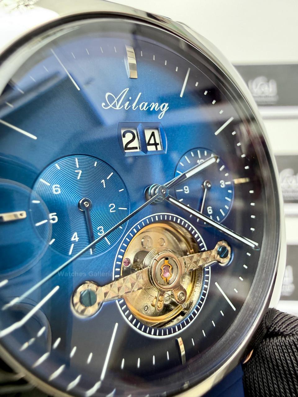 Ailang AI8655G Square Chronograph Automatic Watch Black Blue – Skeleton Flywheel, Big Date, Luxury Square Dial Men’s Watch