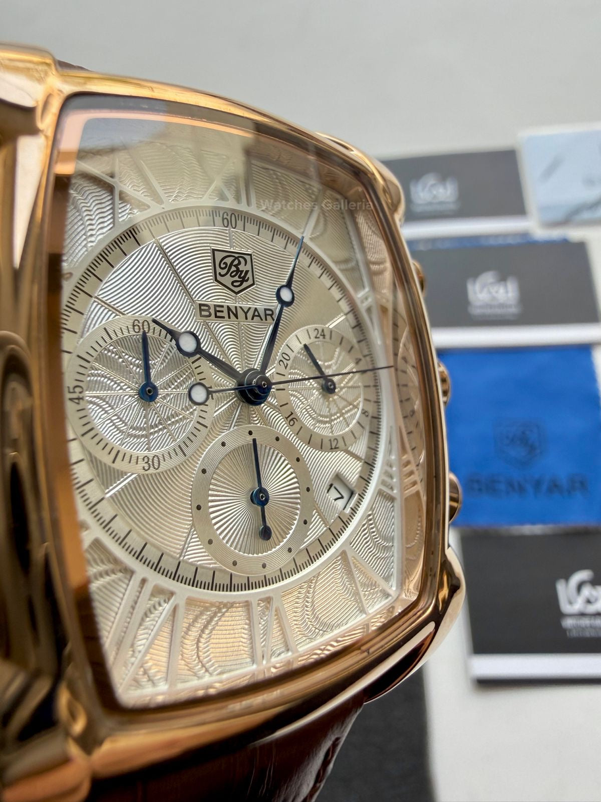 Benyar BY5113 Square Chronograph (Brown/White Rose Gold) Benyar Watch Pakistan