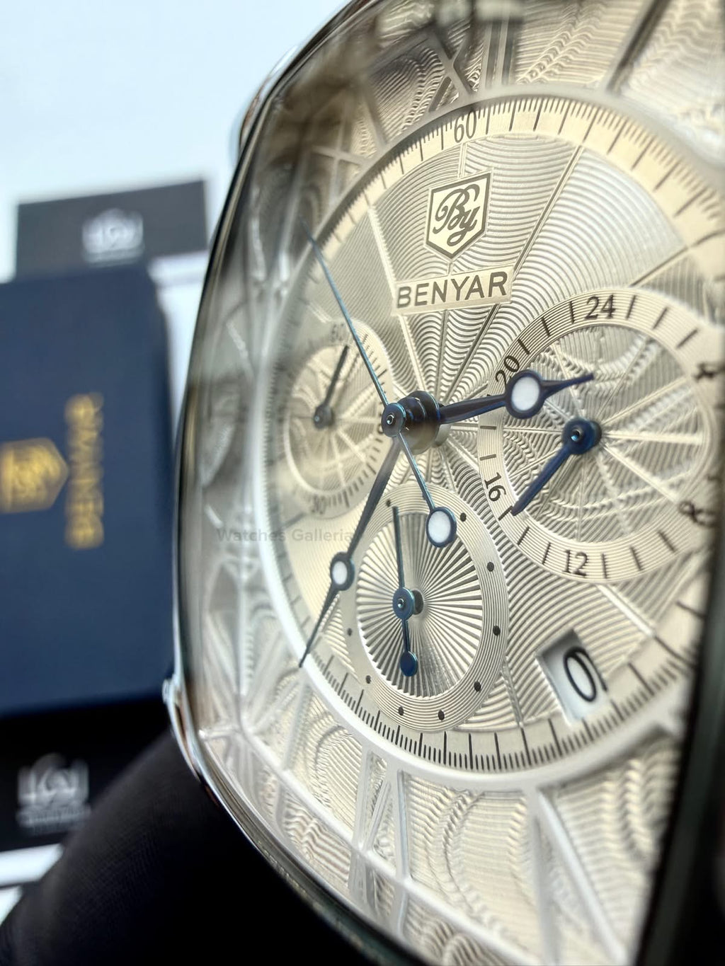 Benyar BY5113LE Square Chronograph Watch in Pakistan – Limited Edition Black White Luxury Men’s Quartz Chronograph Leather Strap Watch