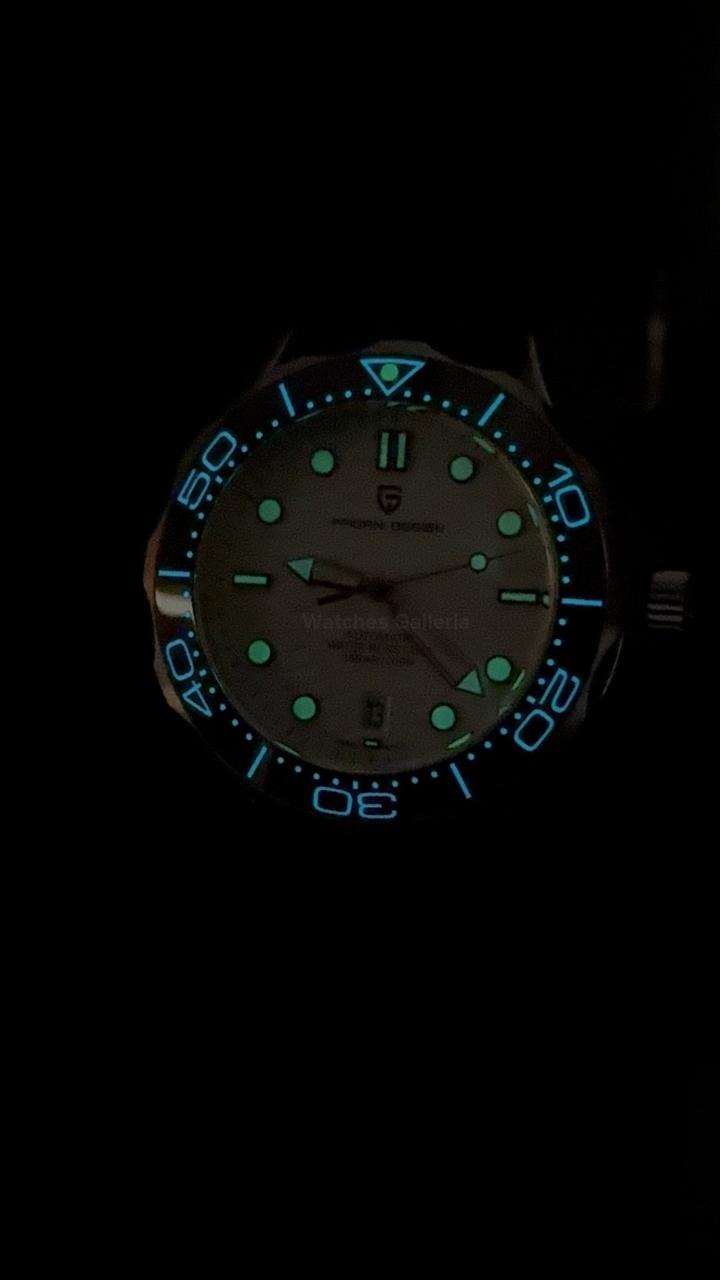 Pagani Design PD1685 Silicon Seamaster Diver White Automatic Watch – 200M Sapphire Crystal NH35A/Miyota Luxury Dive Watch in Pakistan | Watches Galleria
