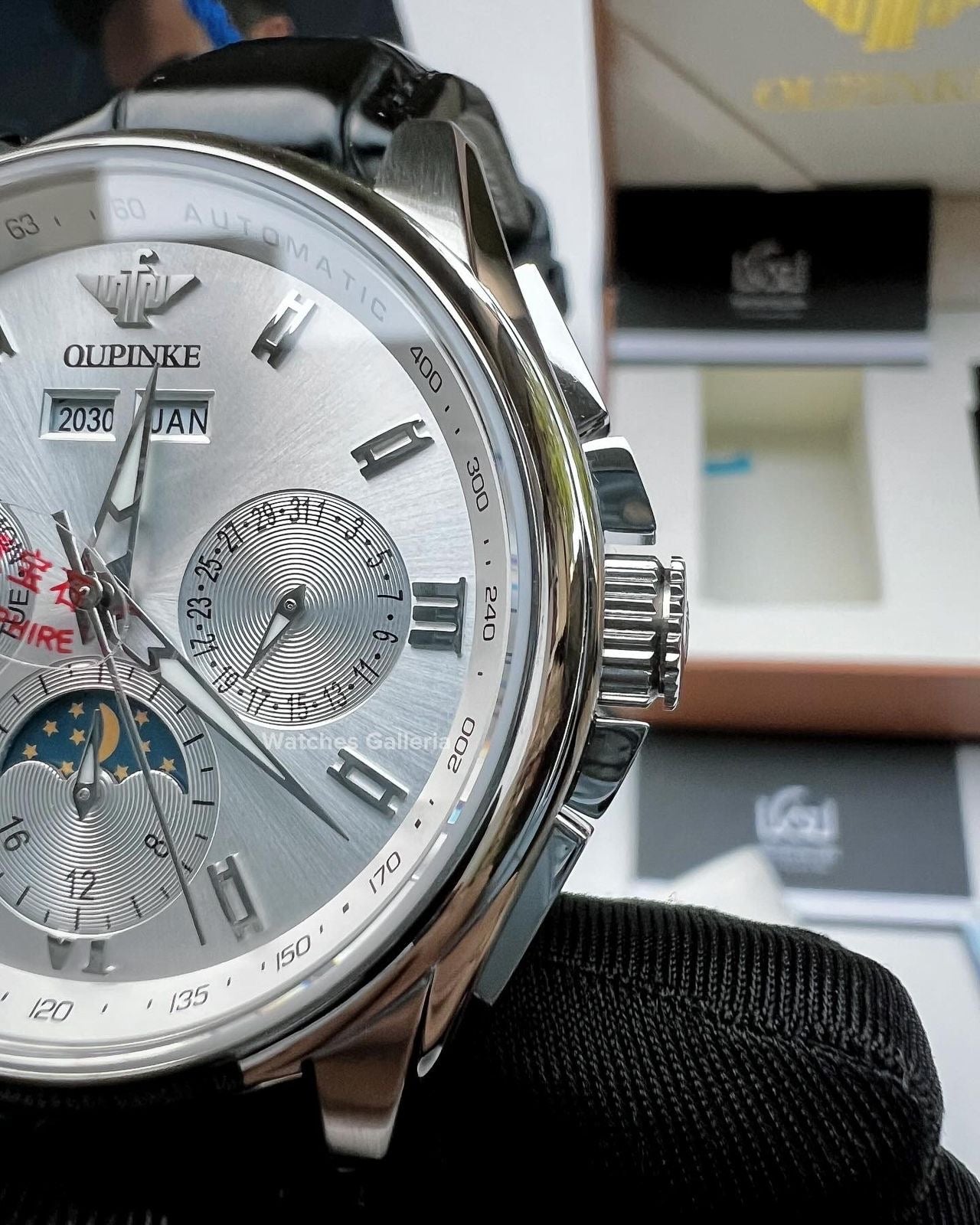 Oupinke Calendar Moonphase Automatic Watch (Silver Black) Oupinke3189 Watches Galleria