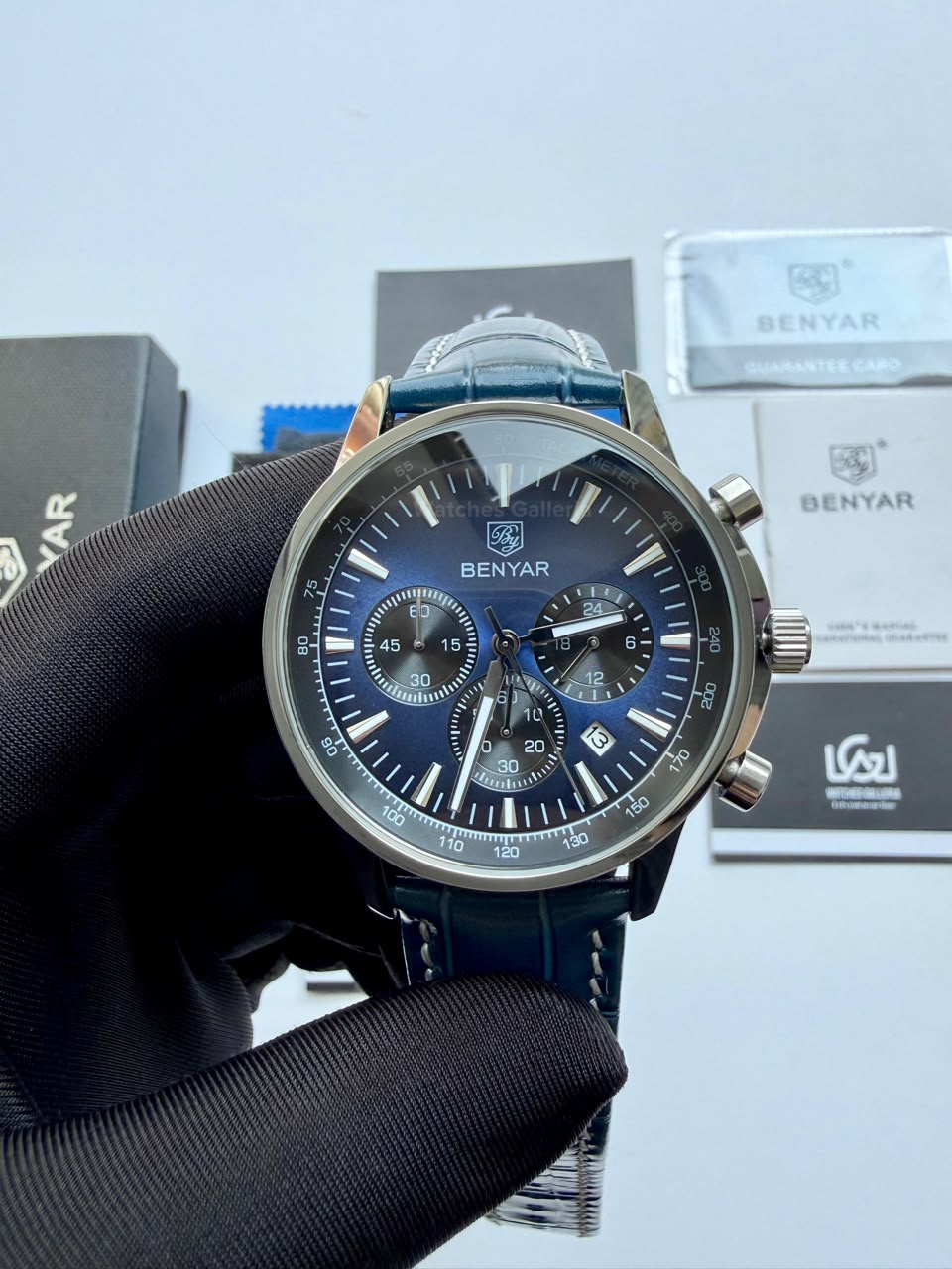 Benyar BY5213 Blue Men’s Luxury Quartz Leather Strap Watch – Waterproof Stainless Steel Analog Wrist Watch with Luminous Hands | Original Benyar Pakistan | Watches Galleria