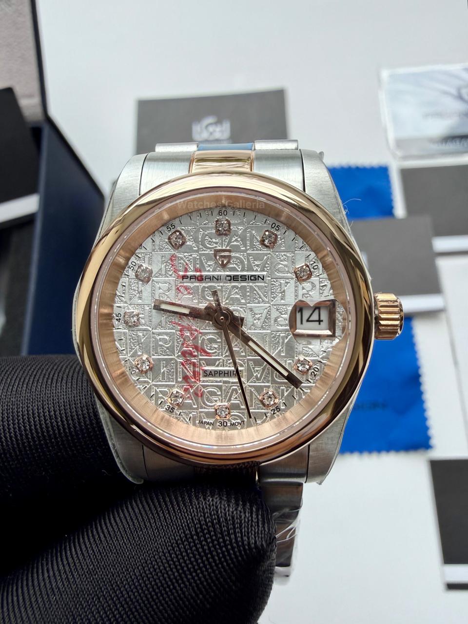Pagani Design PD1794L Ladies Oyster Perpetual Date Two tone Dial Watch in Pakistan – 31mm Elegant Stainless Steel Quartz Luxury Watch