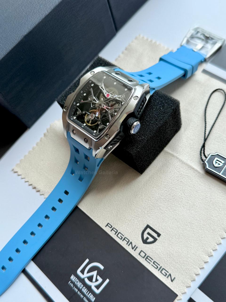 Pagani Design PDYS018 Ice Blue Tonneau Skeleton Silver Ice Blue Automatic Watch | Sapphire Crystal | SX5021 Movement | 50M Waterproof | Pakistan