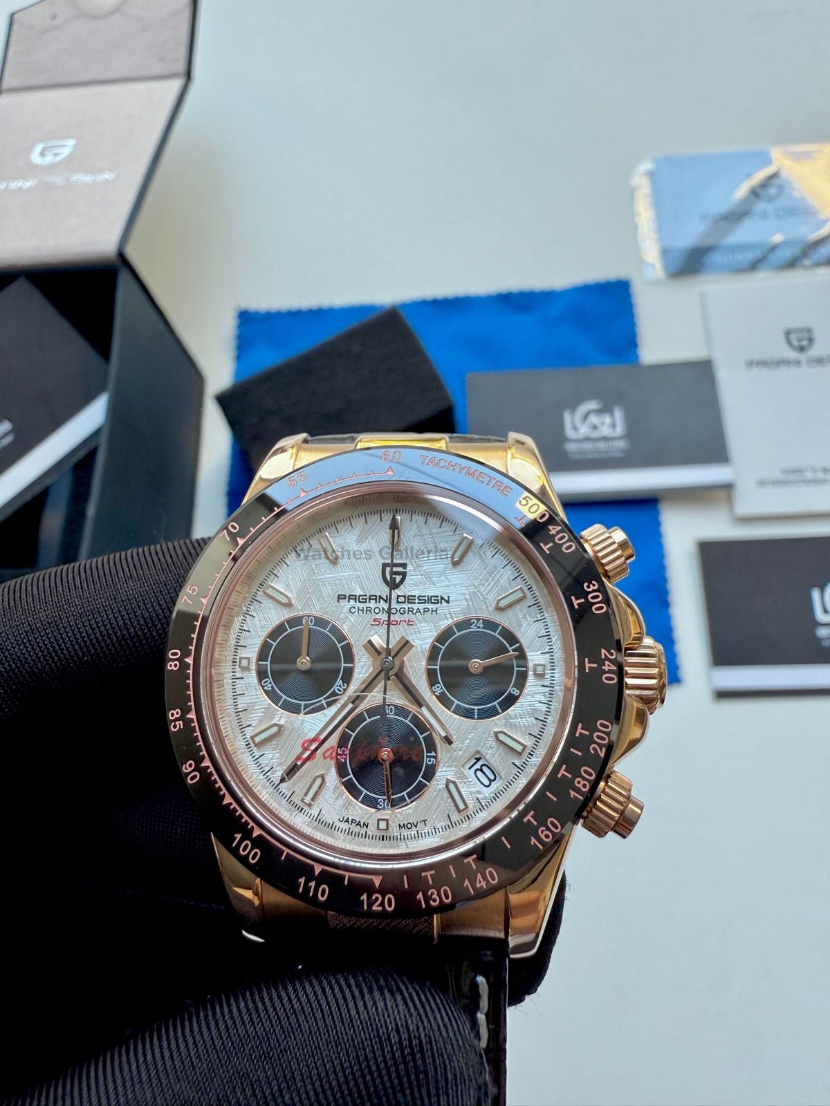 Pagani Design Daytona Quartz PD1664 Crocodile Leather Strap (Rose Gold Metorite) Pagani Design in Pakistan