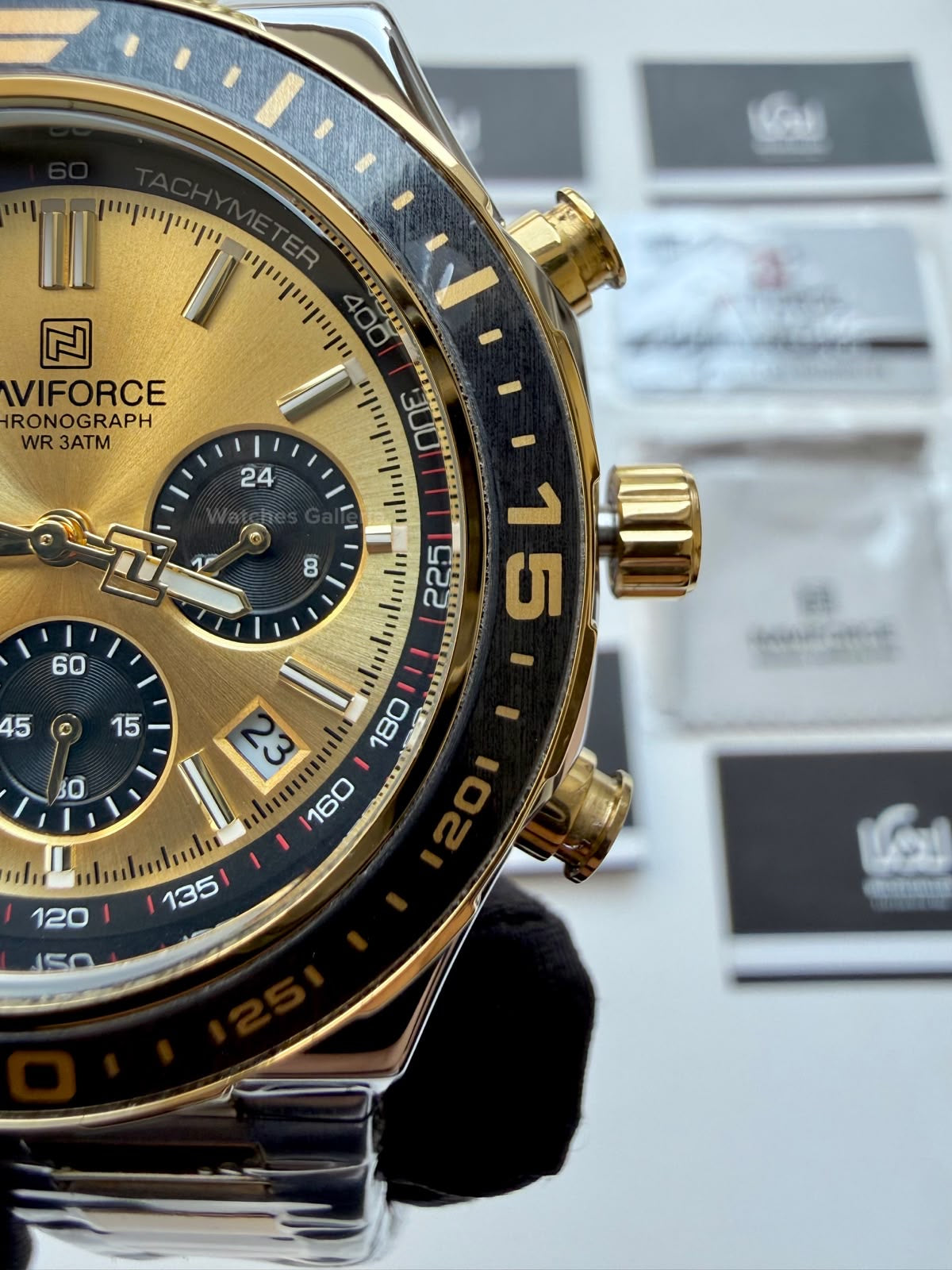 Naviforce NF8049 Watch Pakistan | Naviforce Men Watch | Naviforce Chain Watch | Silver Gold Chronograph Watch