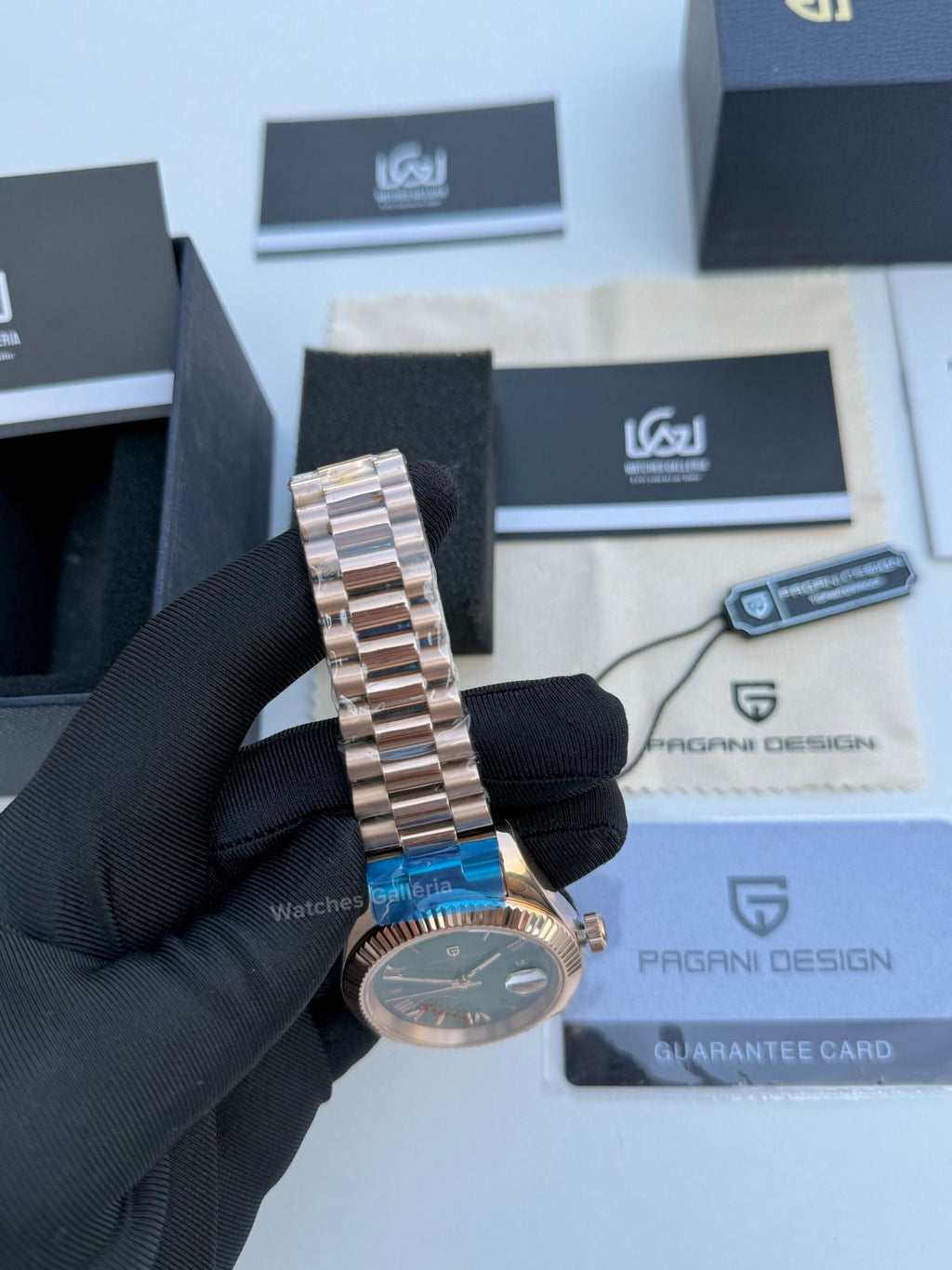 Pagani Design Date Day 40mm Automatic (Rose Gold w/ Green) PD1783 Watches Galleria
