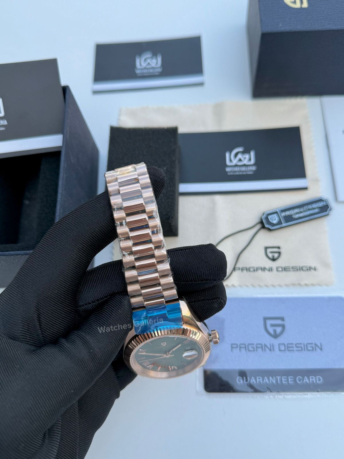 Pagani Design Date Day 40mm Automatic (Rose Gold w/ Green) PD1783 Watches Galleria