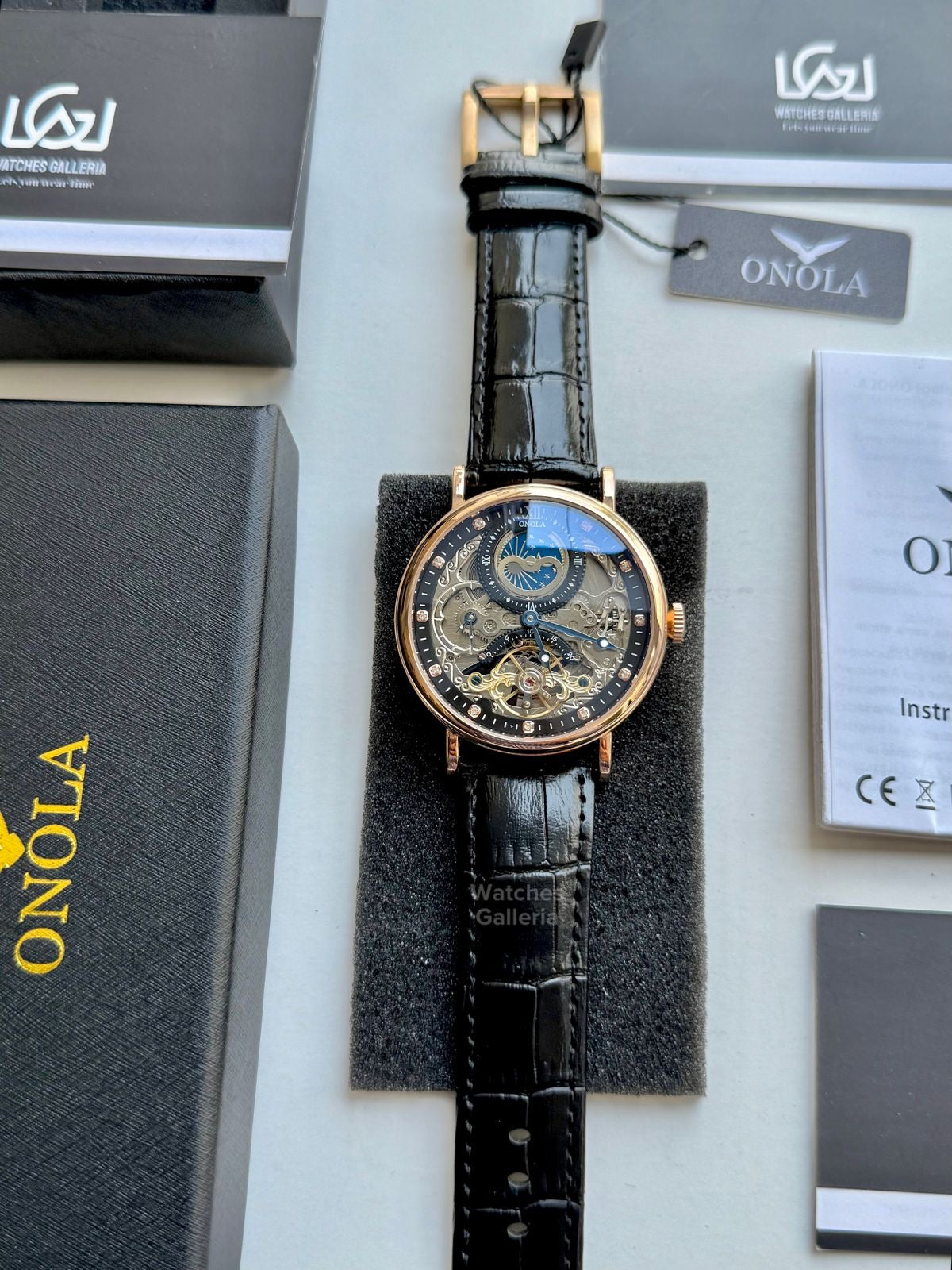 Onola Moonphase Flywheel Skeleton Watch Automatic (Black-Rose Gold) ON6836 Watches Galleria
