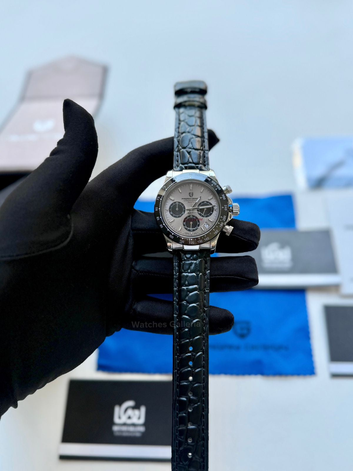 Pagani Design Daytona Quartz PD1664 Crocodile Leather Strap (Silver) Pagani Design in Pakistan