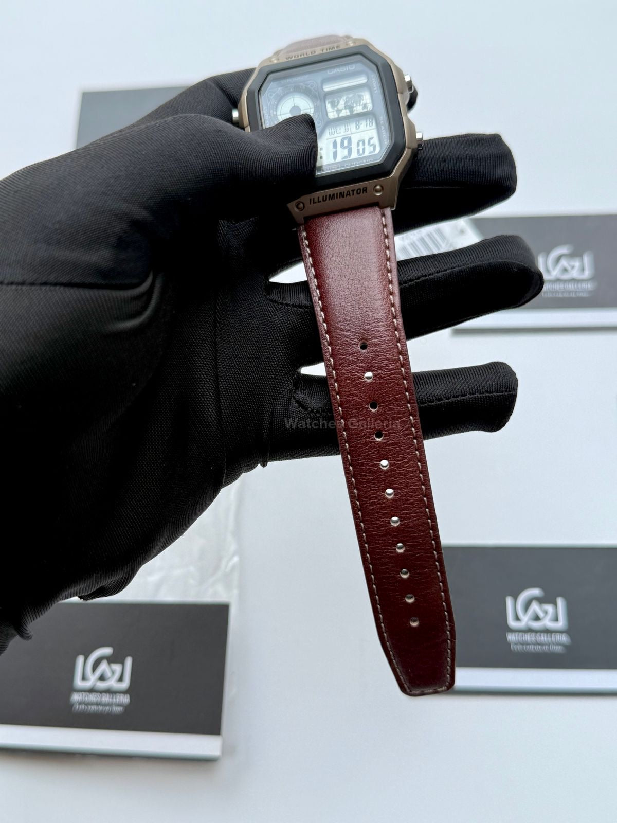 Casio AE-1200WHL-5AVDF World Time Digital Watch Brown Leather Strap 100M Water Resistant – 10 Year Battery