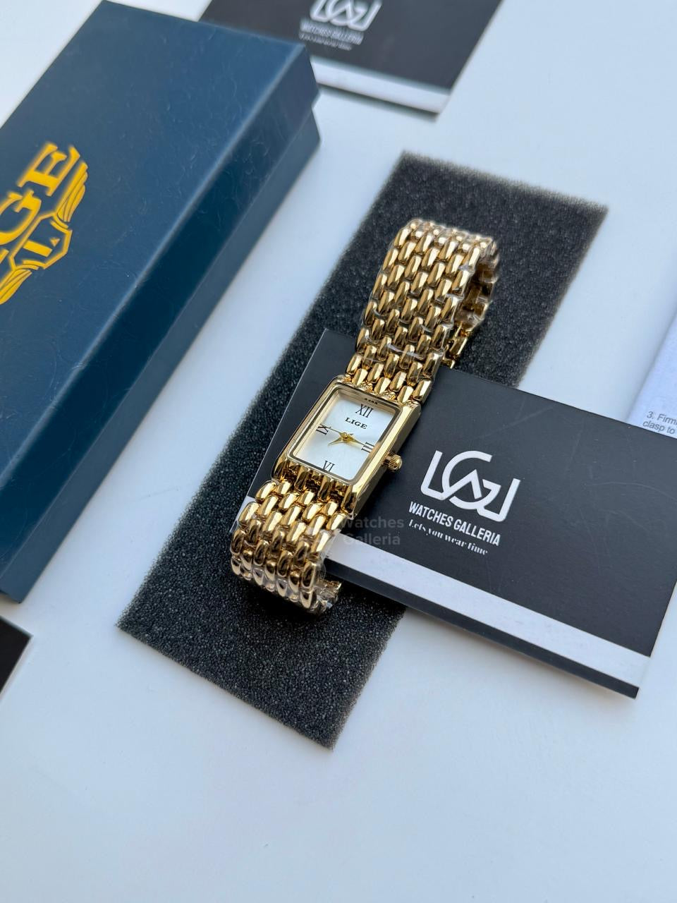 Lige 89156 Tank Women Watch Quartz (Gold/White) Lige Women Watch