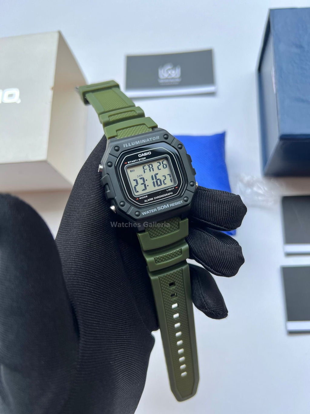 Casio Sports Digital Watch Green (White Display) W218H Watches Galleria