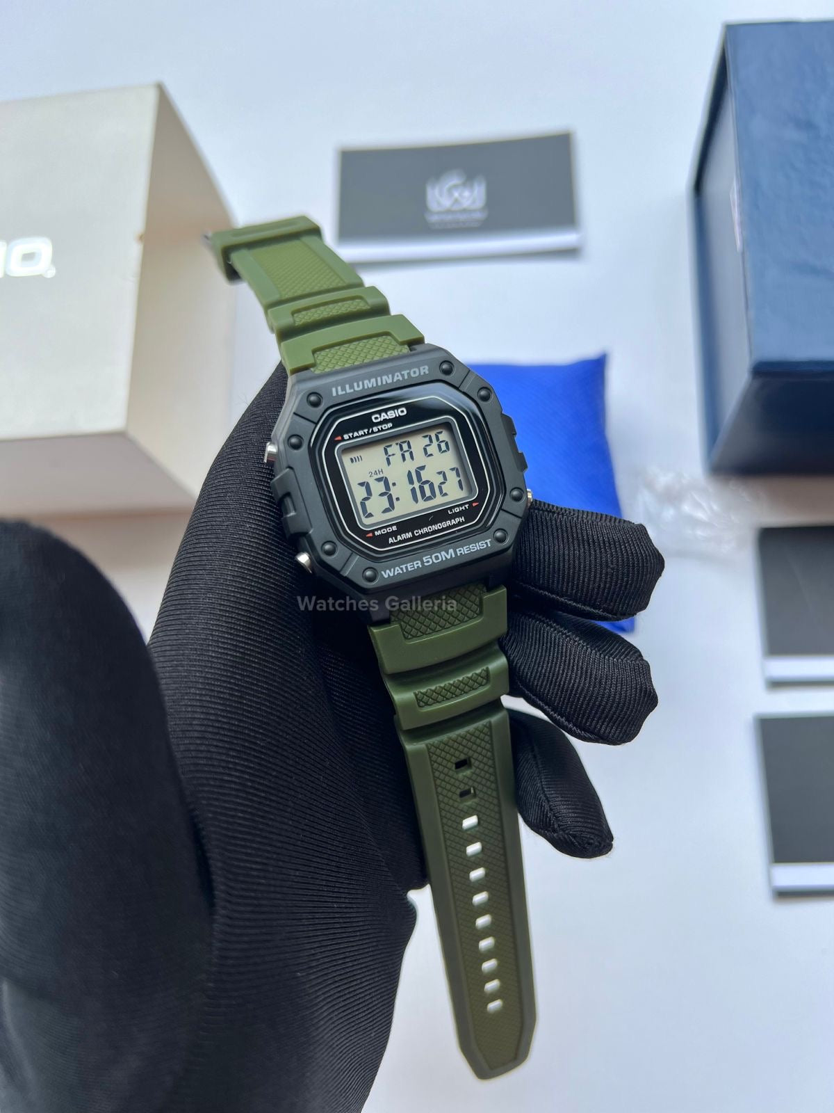 Casio Sports Digital Watch Green (White Display) W218H Watches Galleria