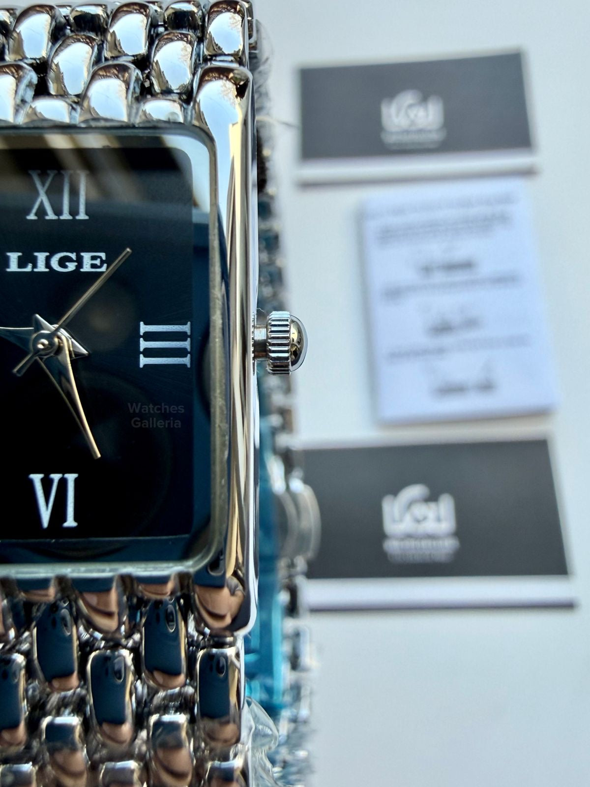 Lige 89156 Tank Women Watch Quartz (Silver/Black) Lige Women Watch