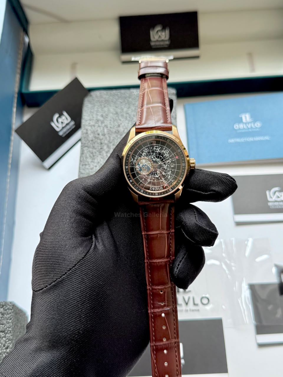 OBLVLO GC (Brown Rose Gold Black) Grand Complications Celestial Automatic Watch Brown & Black Dial with Rose Gold Details, Moving Constellation & Earth Display – OBLVLOGC | Oblvlo