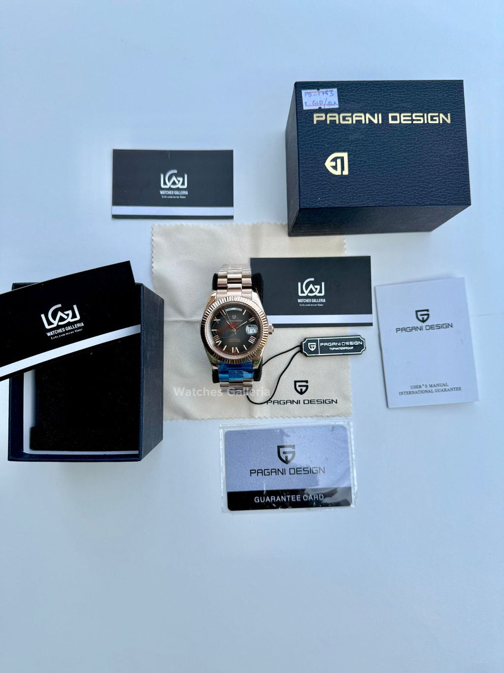 Pagani Design Date Day Automatic (Rose Gold w/ Slate Ombre Dial) PD1783 Watches Galleria