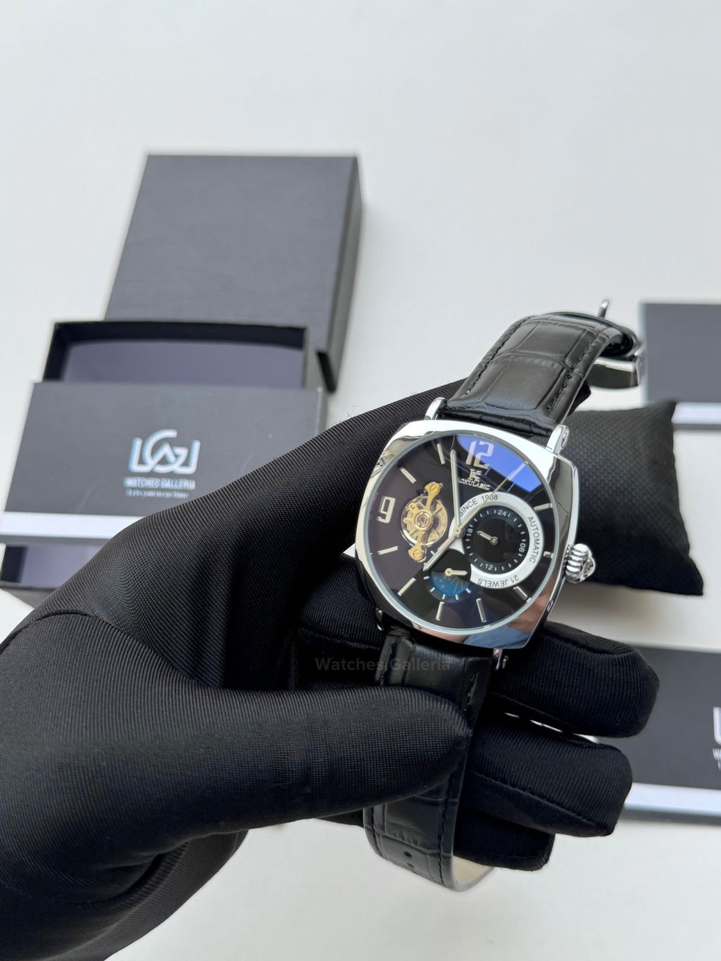 Aokulasic Watch AOKU0001 Moonphase Flywheel (Black Silver) Aokulasic Watch in Pakistan