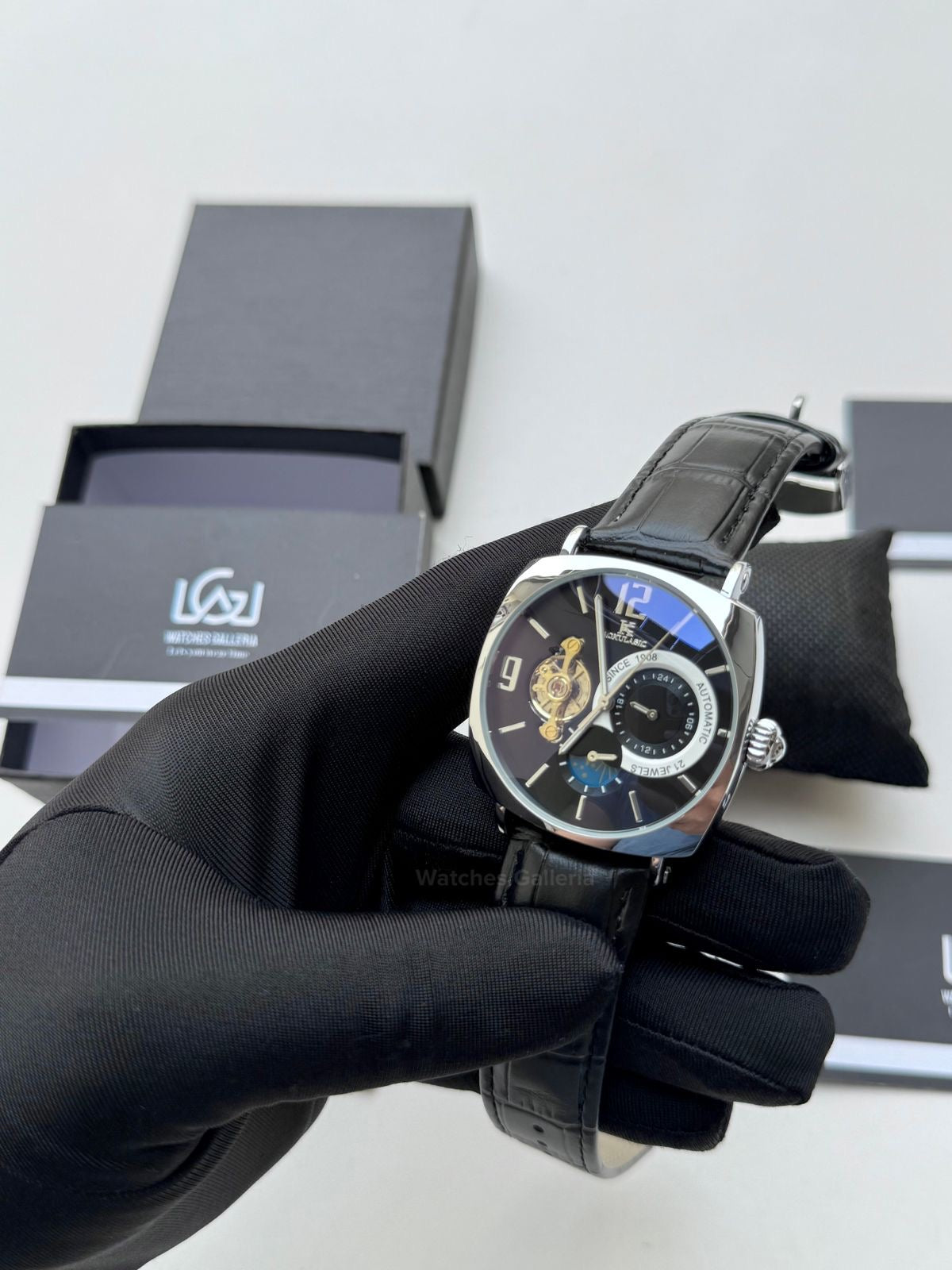 Aokulasic Watch AOKU0001 Moonphase Flywheel (Black Silver) Aokulasic Watch in Pakistan