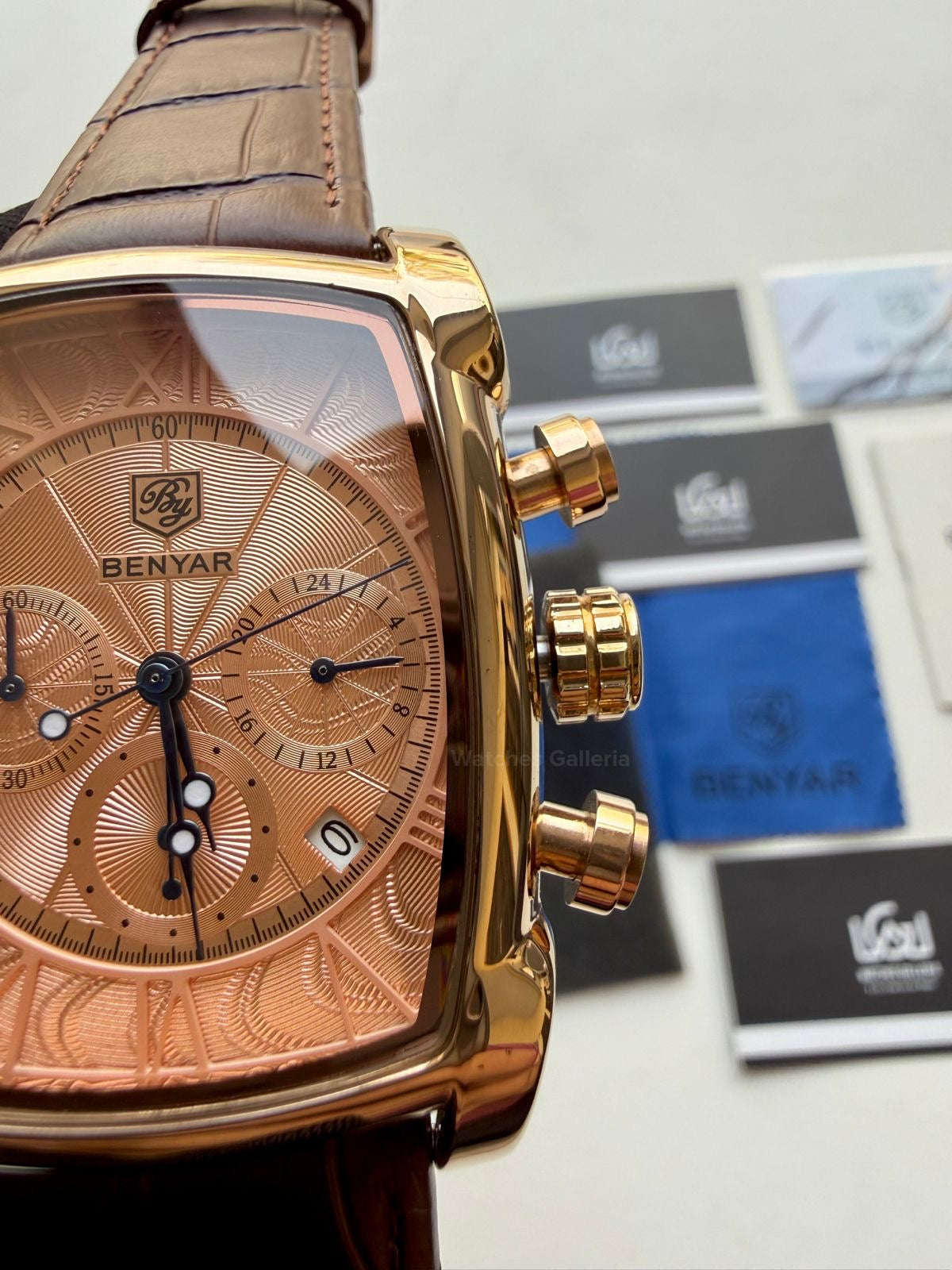 Benyar BY5113 Square Chronograph (Brown/Rose Gold) Benyar Watch Pakistan