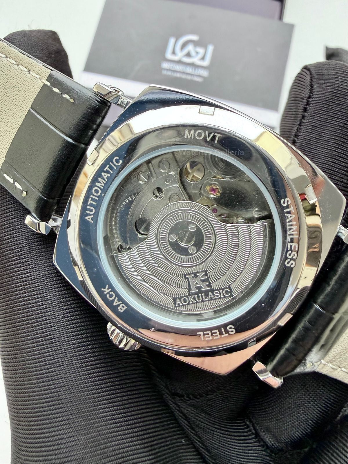 Aokulasic Watch AOKU0001 Moonphase Flywheel (Black Silver) Aokulasic Watch in Pakistan