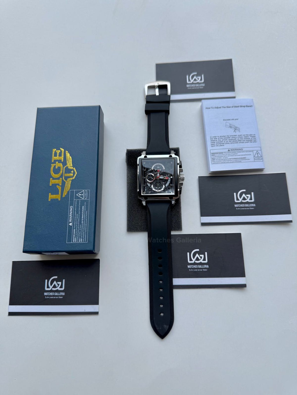 Lige Watch LG8935 Square Chronograph (Silver/Black) Lige Watch Pakistan