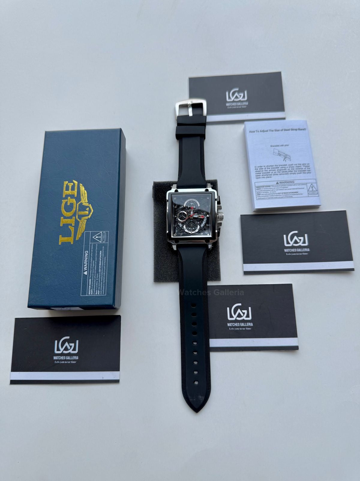 Lige Watch LG8935 Square Chronograph (Silver/Black) Lige Watch Pakistan