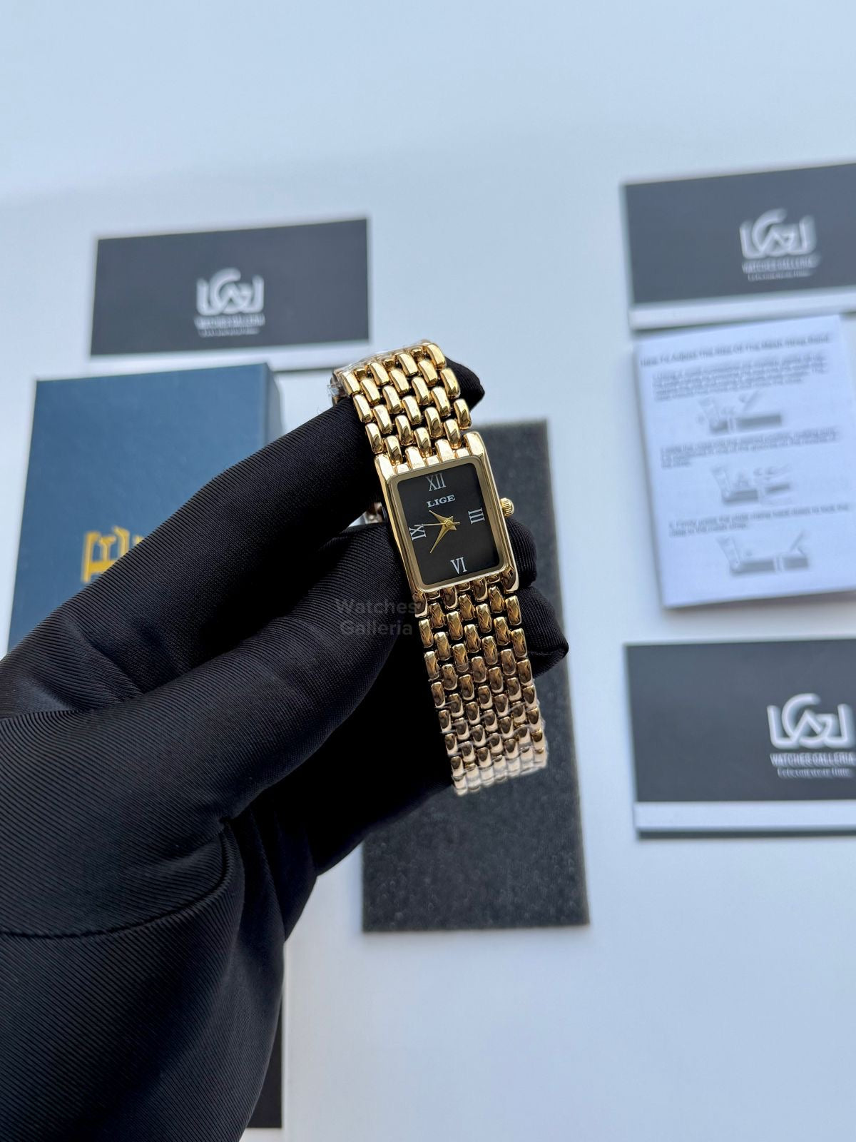 Lige 89156 Tank Women Watch Quartz (Gold/Black) Lige Women Watch