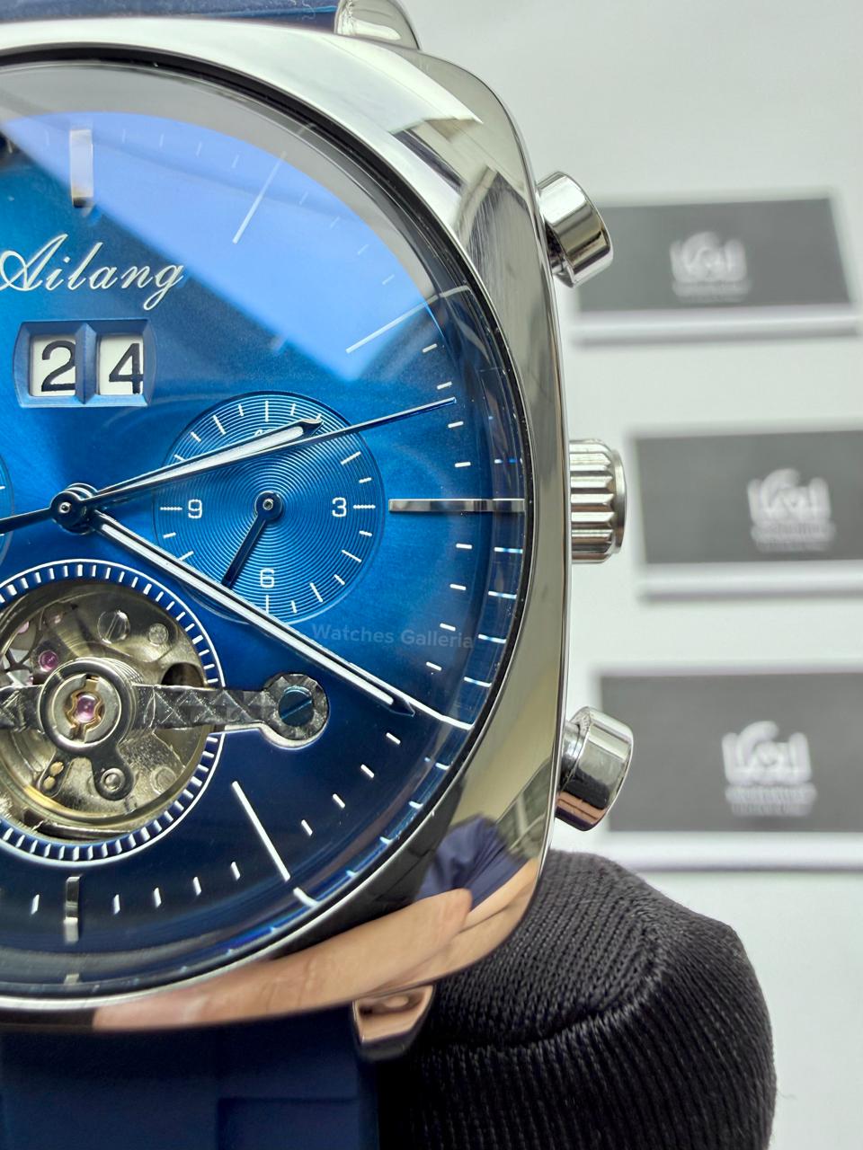 Ailang AI8655G Square Chronograph Automatic Watch Black Blue – Skeleton Flywheel, Big Date, Luxury Square Dial Men’s Watch