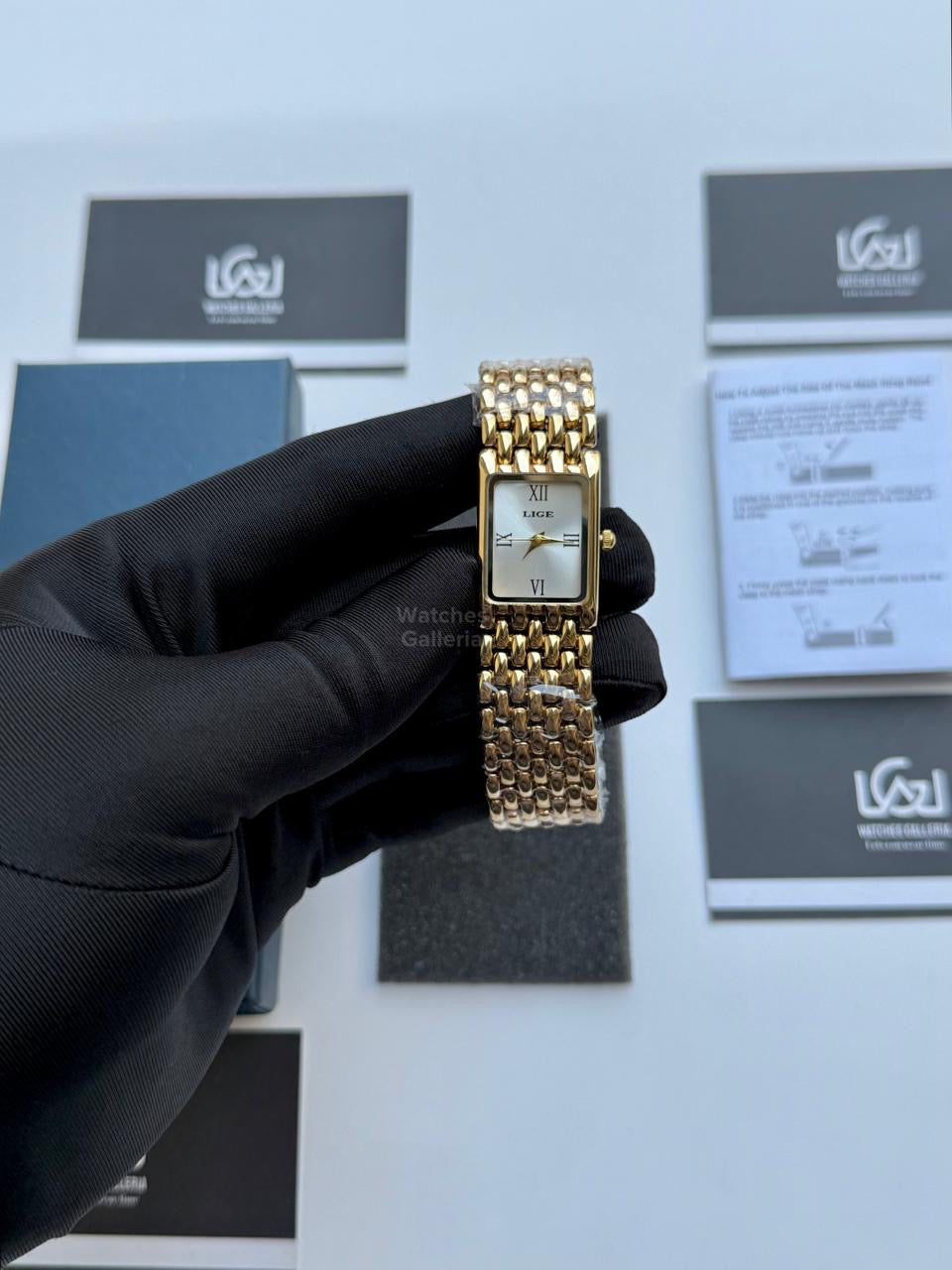 Lige 89156 Tank Women Watch Quartz (Gold/White) Lige Women Watch