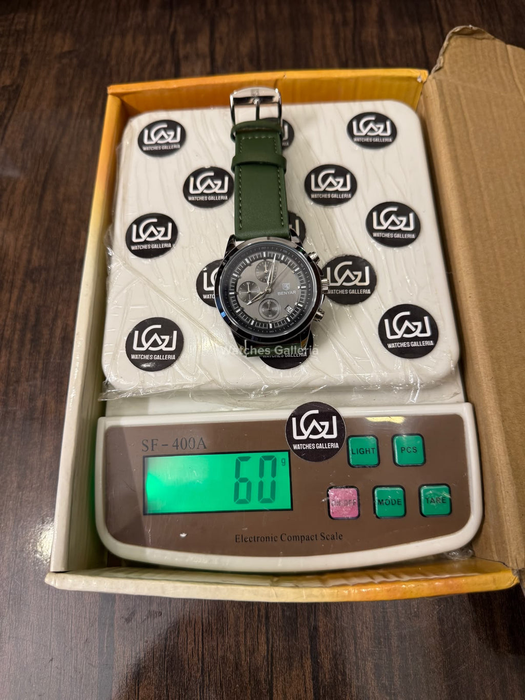 Benyar BY5210 (Grey Green) Pilot Chronograph Green Dial Stainless Steel Watch – 42mm Quartz Chronograph with Date, Complete Calendar & Stopwatch