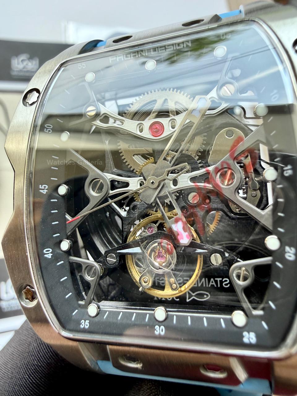 Pagani Design PDYS018 Ice Blue Tonneau Skeleton Silver Ice Blue Automatic Watch | Sapphire Crystal | SX5021 Movement | 50M Waterproof | Pakistan