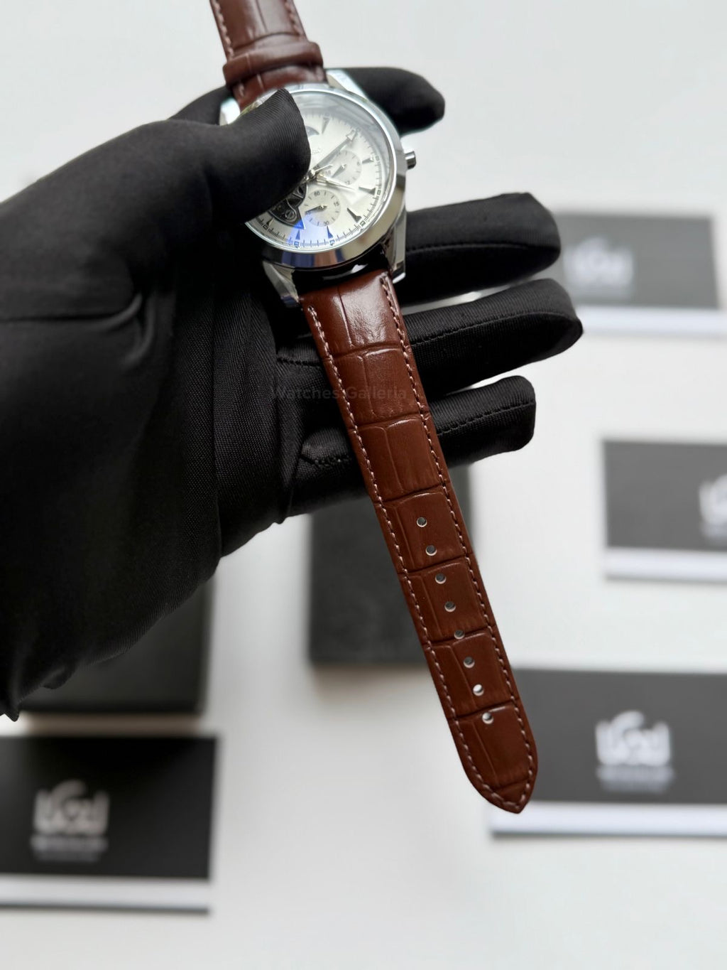 Aokulasic AOKU032 Moonphase Flywheel Automatic Watch 40mm Brown Silver | 21 Jewels Mechanical Watch