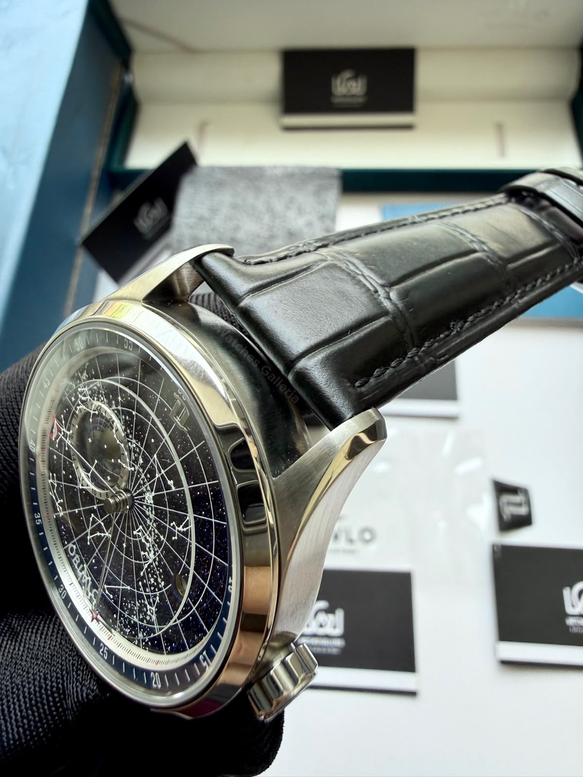 OBLVLO GC (Black Blue Silver) Grand Complications Celestial Automatic Watch Brown & Black Dial with Rose Gold Details, Moving Constellation & Earth Display – OBLVLOGC | Oblvlo