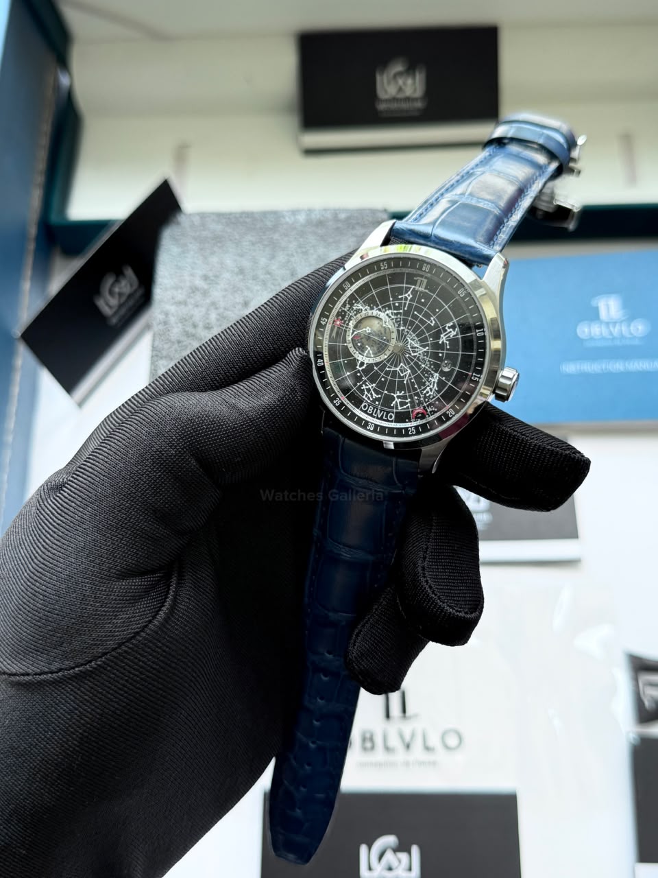 OBLVLO GC (Blue Silver Black) Grand Complications Celestial Automatic Watch Brown & Black Dial with Rose Gold Details, Moving Constellation & Earth Display – OBLVLOGC