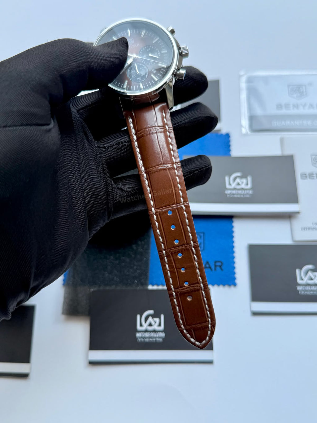 Benyar BY5213 Brown Men’s Luxury Quartz Leather Strap Watch – Waterproof Stainless Steel Analog Wrist Watch with Luminous Hands | Original Benyar Pakistan | Watches Galleria