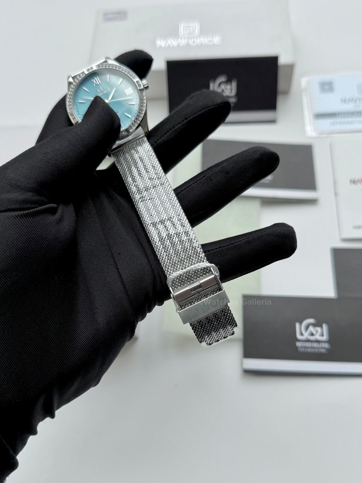 Naviforce NF5028 Ice Blue Classic Stones Quartz Watch (Unisex) Naviforce Watch Pakistan