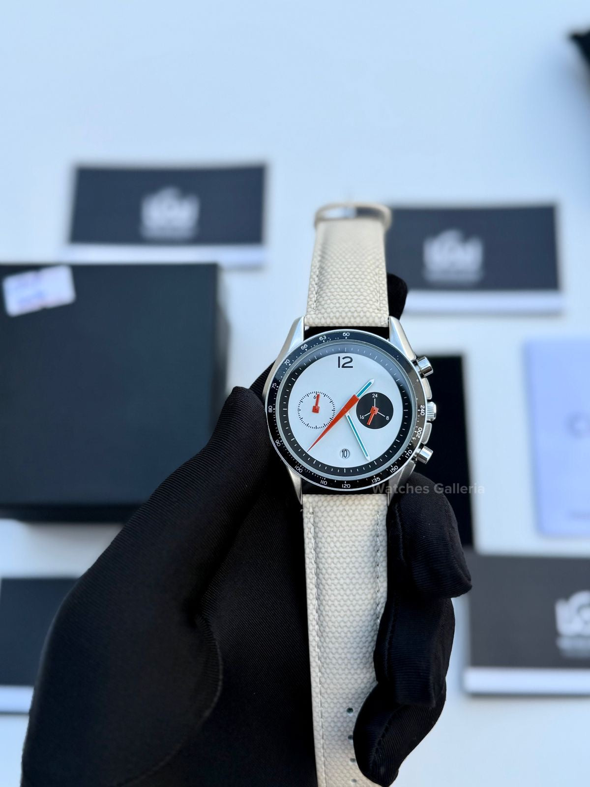 Ciloa Chronograph Leather Quartz (White) ciloa507 Watches Galleria