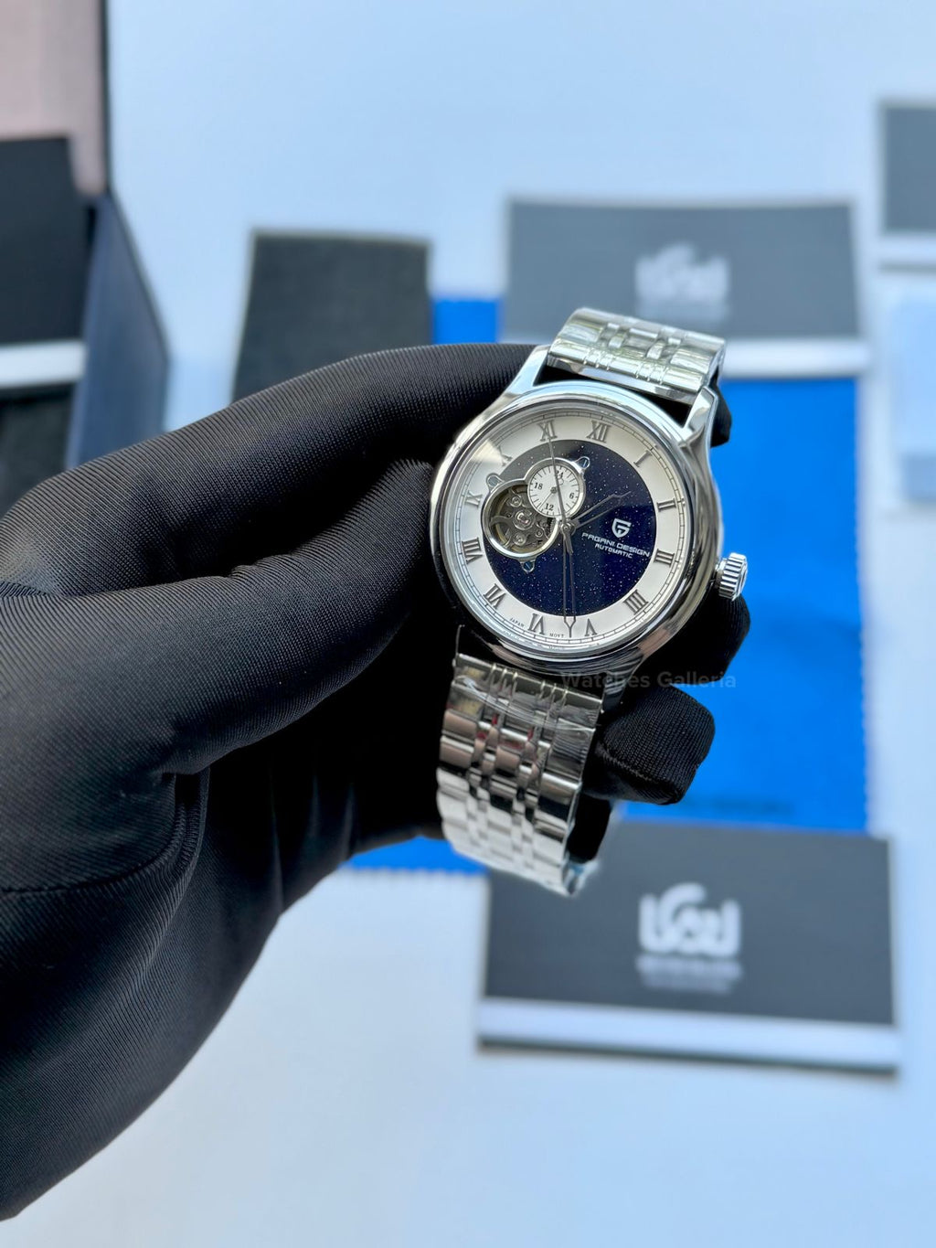 Pagani Design PDys015 Stardust Open Heart Automatic Watch – 41mm NH39A Japanese Movement, Sapphire Crystal, 100M Water Resistant Luxury Timepiece (Black/Blue) (Limited Edition)