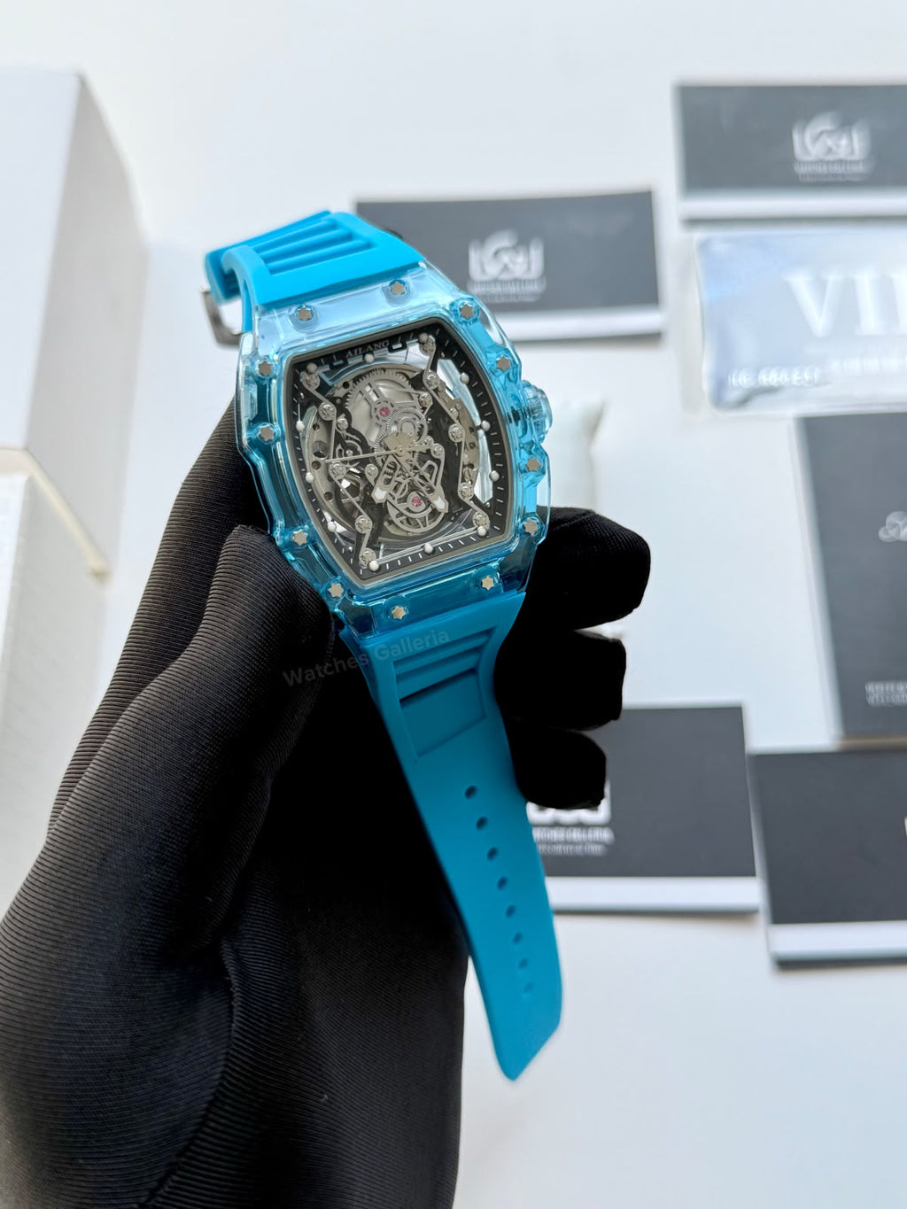 Ailang 8109 Skeleton Watch for Men White Blue Automatic Mechanical Watch Original Ailang Watch Pakistan