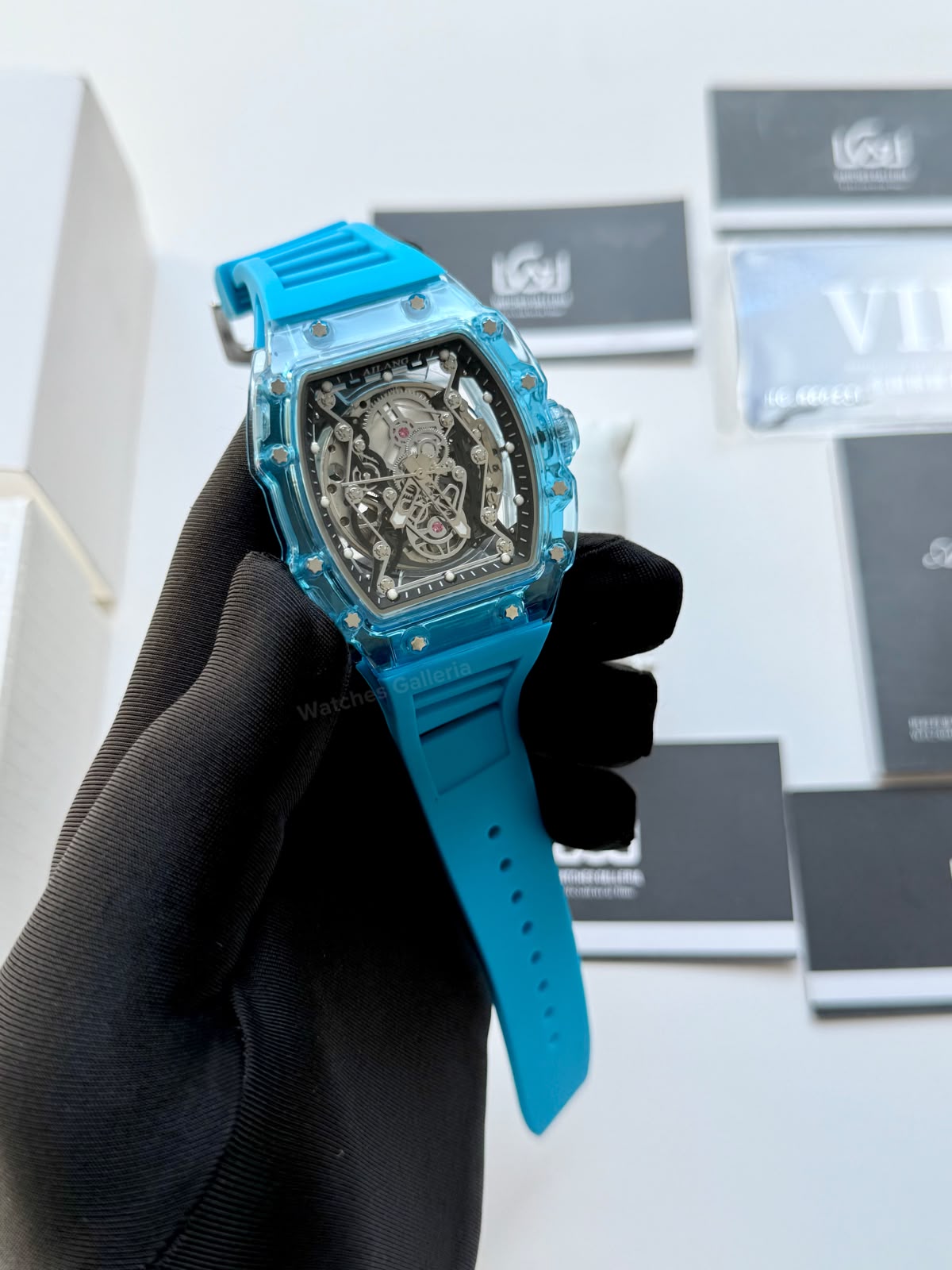 Ailang 8109 Skeleton Watch for Men White Blue Automatic Mechanical Watch Original Ailang Watch Pakistan