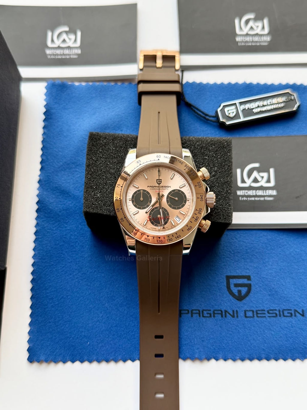 Pagani Design PD1644 Daytona Rose Gold Two Tone Silicon Limited Edition Men’s Chronograph Watch – Seiko VK63 Japan Quartz | Sapphire Crystal | Ceramic Bezel | 100M Water Resistant