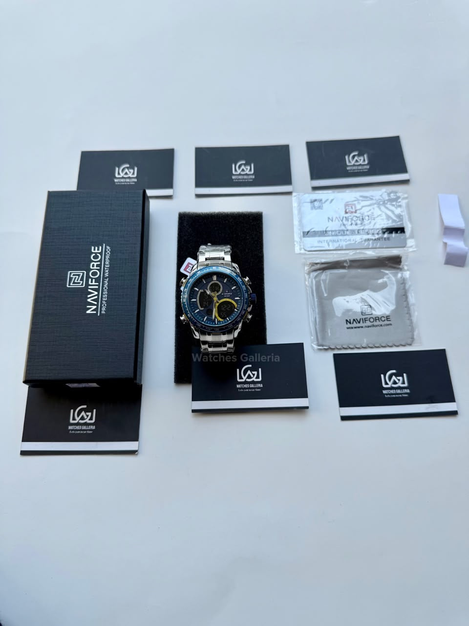 Naviforce Watch Pakistan NF9182 | Naviforce Men Watch | Naviforce Chain Watch | Dual Display Blue Yellow Watch