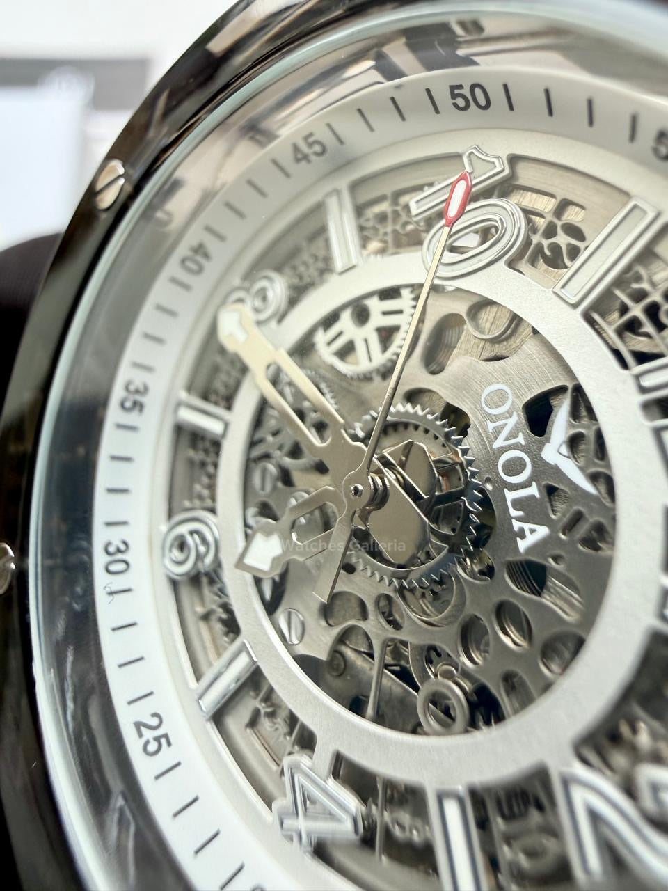 Onola ON3836 Oak Skeleton White Black Automatic Watch – 49mm Transparent Dial, Bold Sport Design, Pakistan Edition